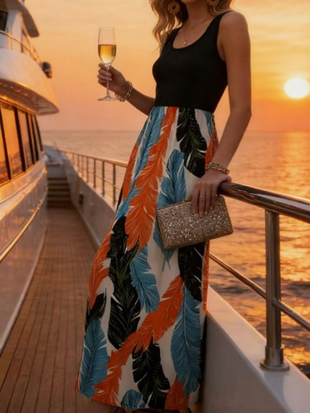 Boho Floral / Tropical Print Maxi Dress